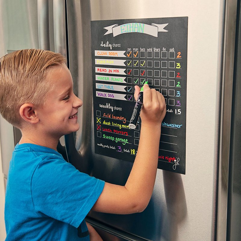 Kids Magnetic Chore Chart with Reward Tracker - Dry Erase Household Organizer 11x14