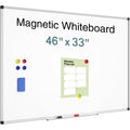 Large Magnetic Dry Erase Whiteboard 46x33 Inches with Aluminum Frame for Home & School