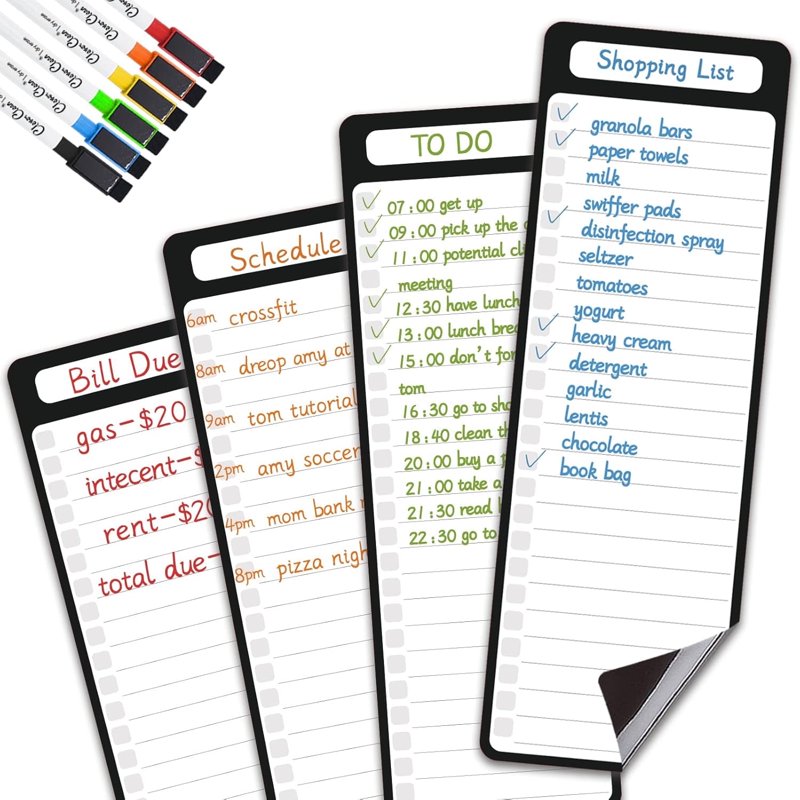 Magnetic Whiteboard Boards Set with Fine Point Markers - 4 Pack, 4x12 Inches