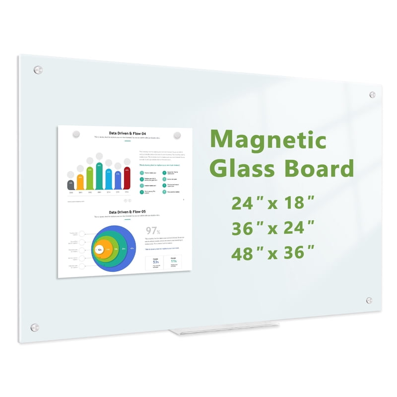 Magnetic Glass Dry Erase Whiteboard 24x18 Frameless Office & Home
