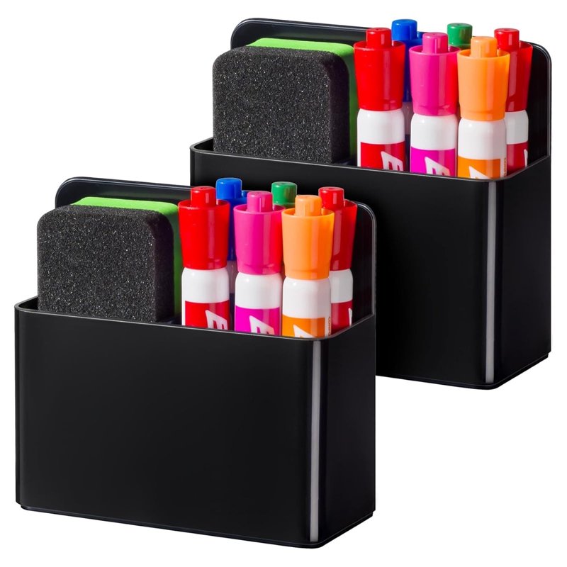 Magnetic Pen Holder 2 Pack - Whiteboard & Refrigerator Organizer with Removable Dividers