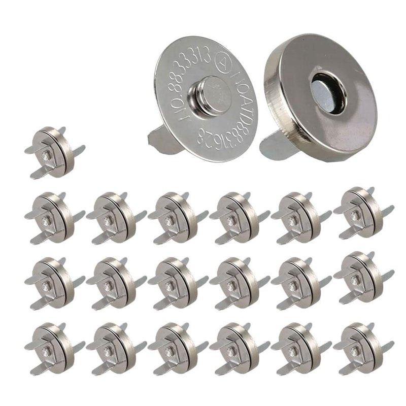 Magnetic Purse Clasps Snaps Buttons - Alloy Round Closure for Handbags & Wallets - Pack of 20