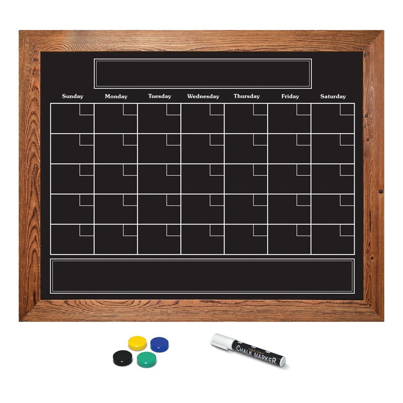 Magnetic Wall Chalkboard Calendar with Rustic Wood Frame - 24x30 in