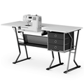 Sewing Machine Table with Storage Shelves & Adjustable Platform - White
