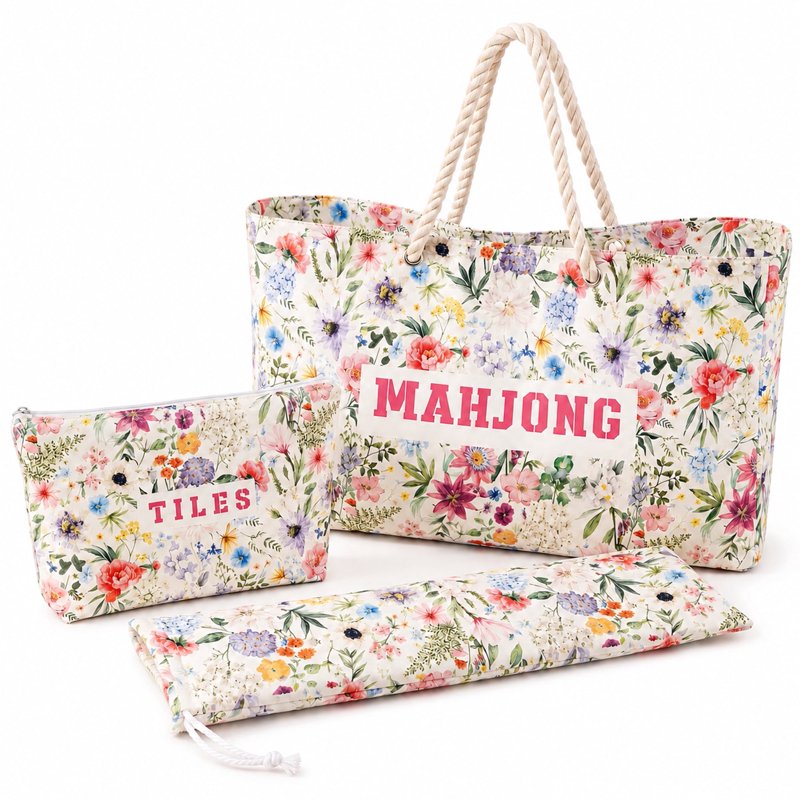 Mahjong Bag Set with Zipper Tile Bag and Rack Sleeve - Oxford Cloth Tote for American Mahjong Accessories