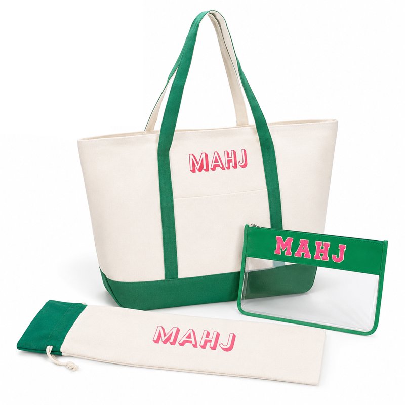 Mahjong Storage Bag Set with Canvas Tote, Tile Pouch & Rack - Travel Organizer