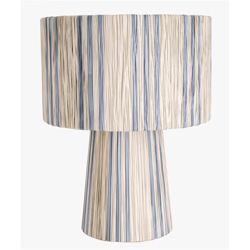 Natural Raffia Accent Lamp with Blue and White Stripes - 10 Inch