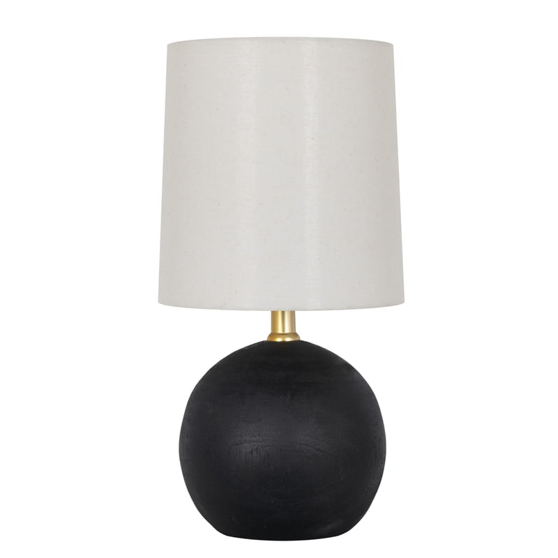 Mini Black Ball Table Lamp with White Fabric Shade - Indoor Desk or Bedside Light