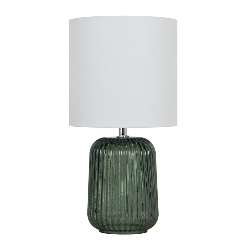 Green Glass Table Lamp with White Shade - Compact Indoor Accent Light