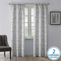 Blackout Curtain Panel Pair - Silver Botanical Jacquard Room Darkening Drapes