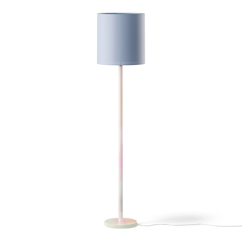 Kids Iridescent Floor Lamp with Aqua Fabric Shade - Playroom & Bedroom Light