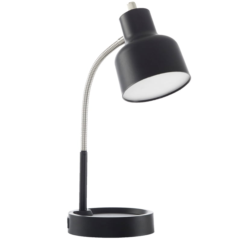 LED Desk Lamp with Catch-All Base & AC Outlet, Adjustable Metal Gooseneck