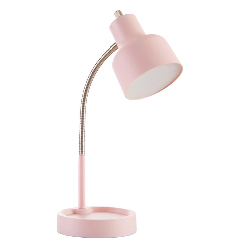 LED Desk Lamp with Catch-All Base and AC Outlet - Modern Bedside or Office Light