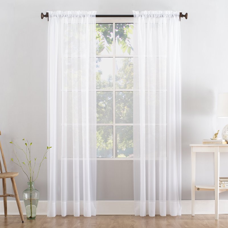 Sheer Voile Curtain Panel - White, 59 x 95 Inches, Rod Pocket, Light Filtering