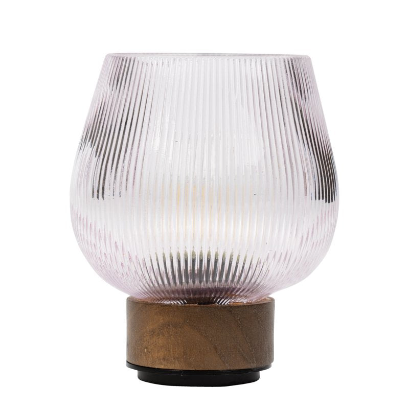 Rechargeable Pink Glass Accent Light with Warm Walnut Finish