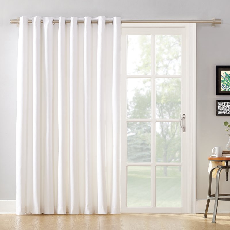 Thermal-Lined Room Darkening Sliding Glass Door Curtain Panel - White, 100x84 in