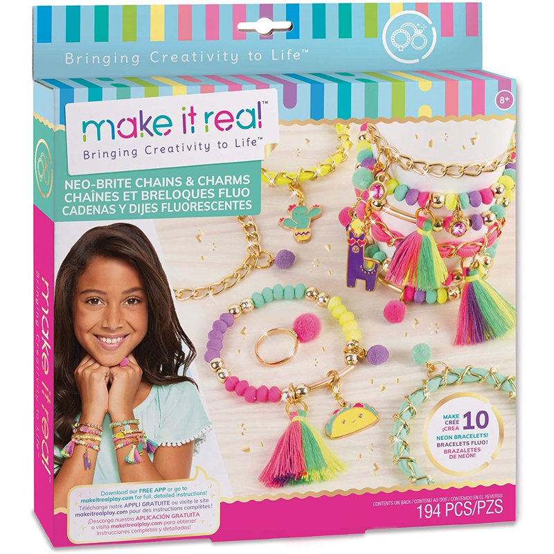 Neon Bead & Charm Jewelry Making Kit for Kids - Create Up to 10 Bracelets
