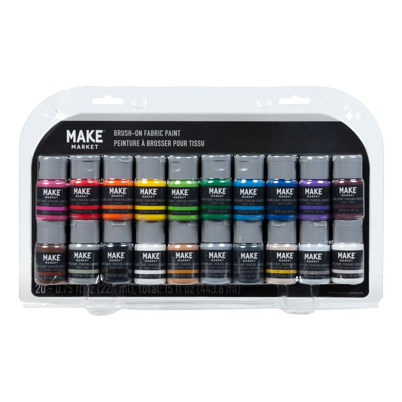 Fabric Paint Set - Assorted Matte Metallic Glitter 20-Pack - Non-Toxic