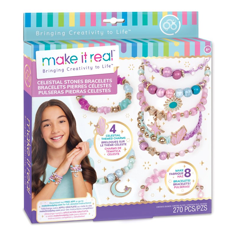 Celestial Stones DIY Bracelet Kit for Kids & Tweens - Create 8 Fashionable Jewelry Sets with Charms & Beads