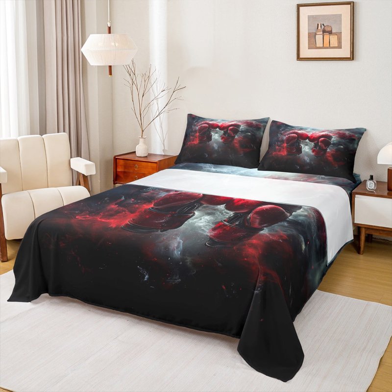 Queen Fitted Sheet Set - Ultra-Soft 4-Piece Bedding, Red Gray Black 427