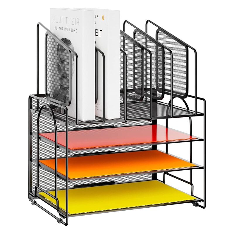 4-Tier Mesh Desk File Organizer with Vertical and Horizontal Storage