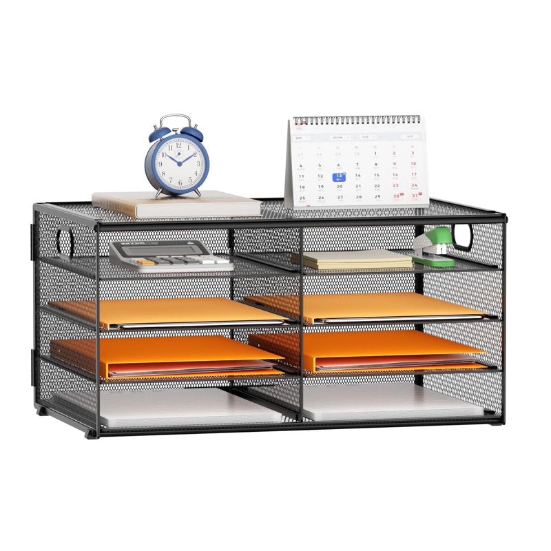 5-Tier Desktop Organizer with Metal Paper Tray Storage Rack, Black