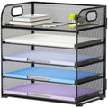 Multi-Layer Mesh Desktop File Organizer with Handles - Office Paper Storage Rack