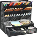 Mesh Desk Organizer with Drawer - Multi-Functional Pen Holder & Storage Rack