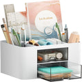Multi-Functional Pen Organizer with 2 Drawers and Compartments - White Desk Storage