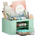 Multi-Functional Pen Organizer with 2 Drawers and Compartments for Desk Storage - Green