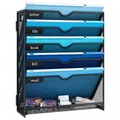 6-Tier Wall File Organizer with Hooks - Metal Hanging Magazine Holder for Office & Home