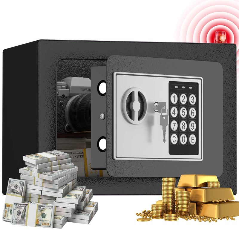 Small Digital Safe with Key & Code Lock - Wall Mount for Money Jewelry