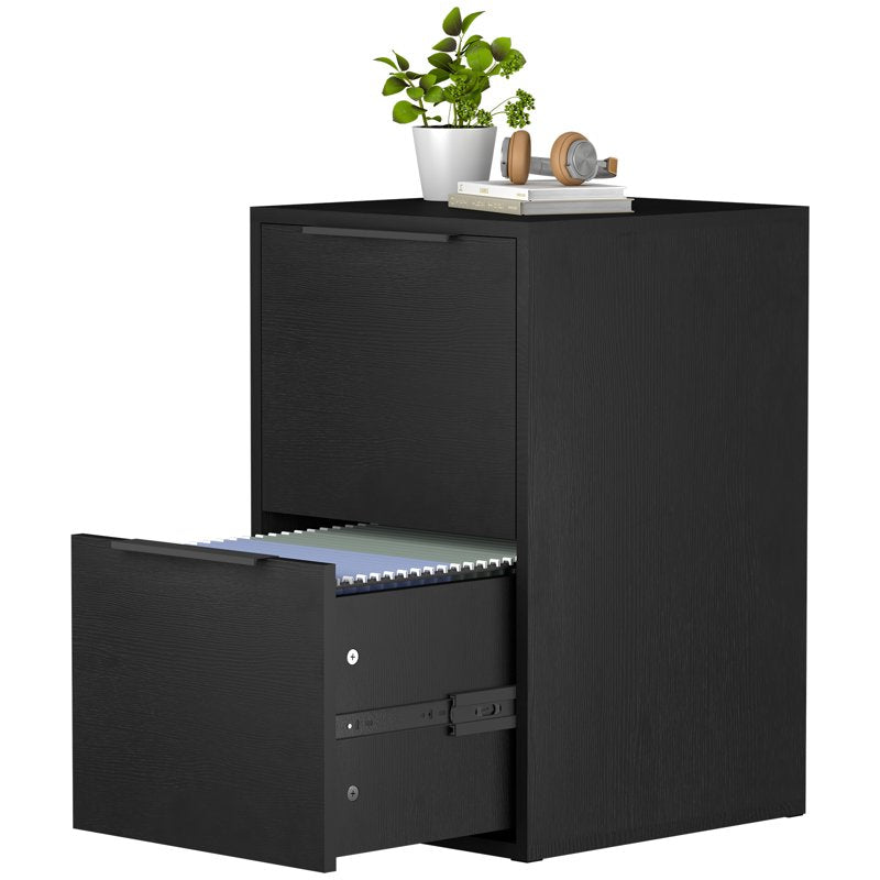 Wooden File Cabinet 2 Drawer Vertical Storage for Office - Black & Walnut Options