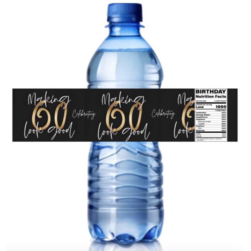 60th Birthday Water Bottle Labels Set of 12 - Celebrating 60 Look Good Party Favors