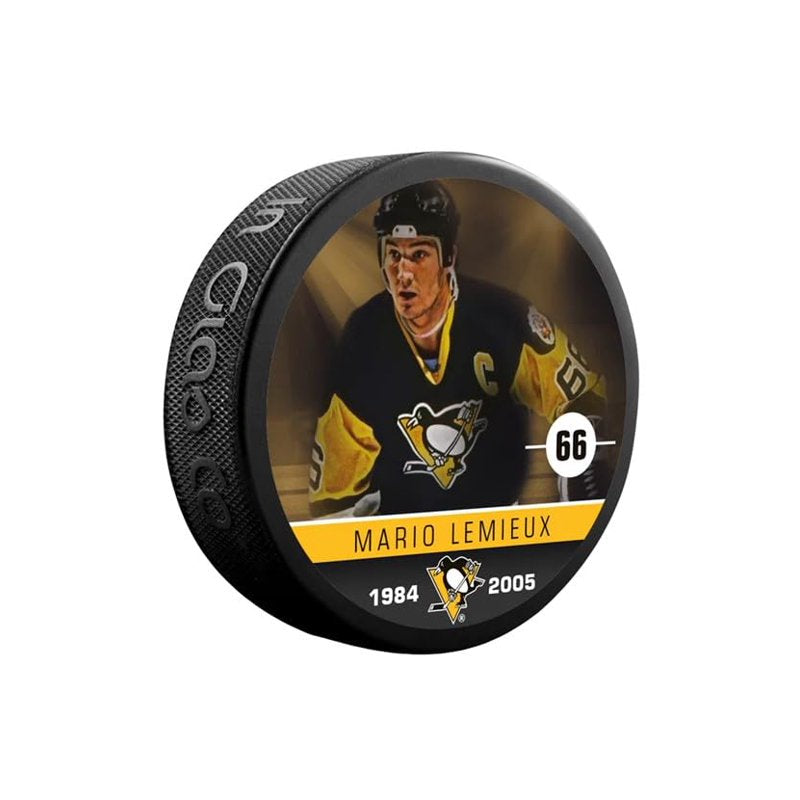 Officially Licensed Mario Lemieux Pittsburgh Penguins Hockey Puck - NHL Collectible