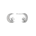 Celestial Moon & Star Stud Earrings in Sterling Silver with Cubic Zirconia