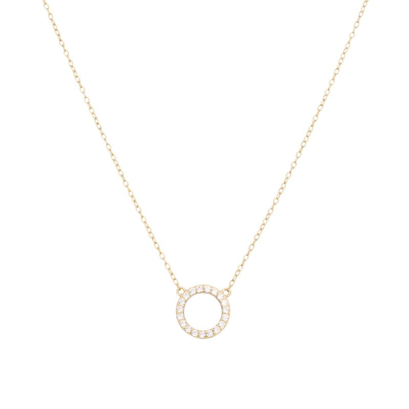 Open Circle Pendant Necklace with Cubic Zirconia in Gold Over Sterling Silver - 16 Inch + 2 Inch Extender