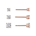 3-Piece Cubic Zirconia Stud Earrings Set in Rose Gold over Sterling Silver for Women & Teens