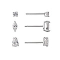 Sterling Silver Cubic Zirconia 3-Piece Stud Earring Set for Women & Teens