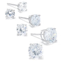 Sterling Silver Cubic Zirconia Stud Earrings Set for Women & Teens - 3 Pairs