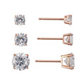 Sterling Silver Cubic Zirconia Stud Earrings Set in Rose Gold for Women & Teens