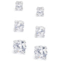 Sterling Silver Cubic Zirconia Stud Earrings Set - 3-Piece for Women & Teens
