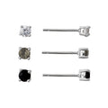 Sterling Silver 3-Pair Stud Earrings Set with Cubic Zirconia & Crystals for Women & Teens