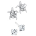 Sterling Silver Cubic Zirconia & Turtle Stud Earrings Set for Women & Teens