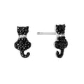 Sterling Silver Black Crystal Cat Stud Earrings for Women & Teens