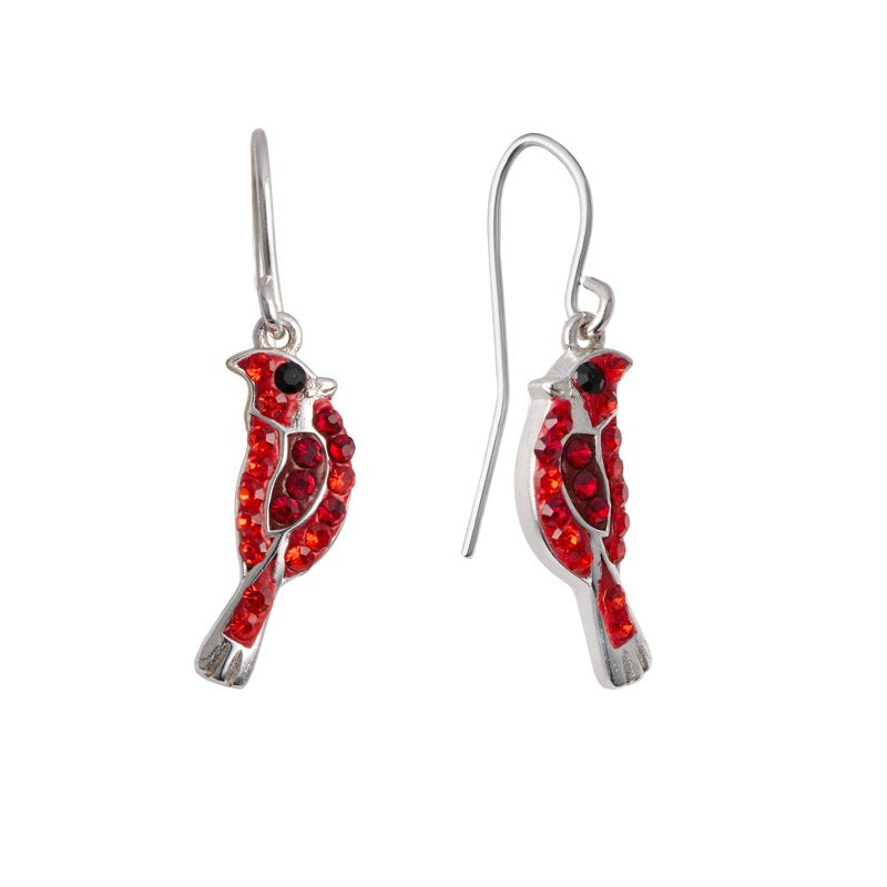 Sterling Silver Crystal Cardinal Drop Earrings for Women & Teens