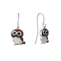 Sterling Silver Crystal Owl Drop Earrings for Women & Teen