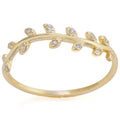 Gold Over Sterling Silver Leaf Band Ring with Cubic Zirconia for Women & Teens