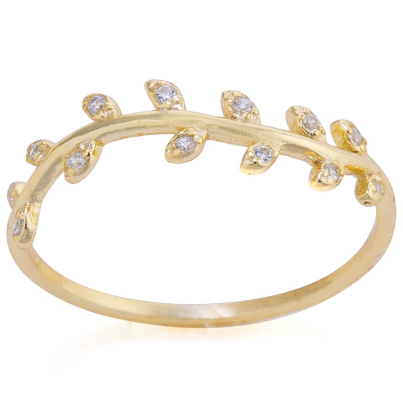 Gold Over Sterling Silver Leaf Band Ring with Cubic Zirconia for Women & Teens