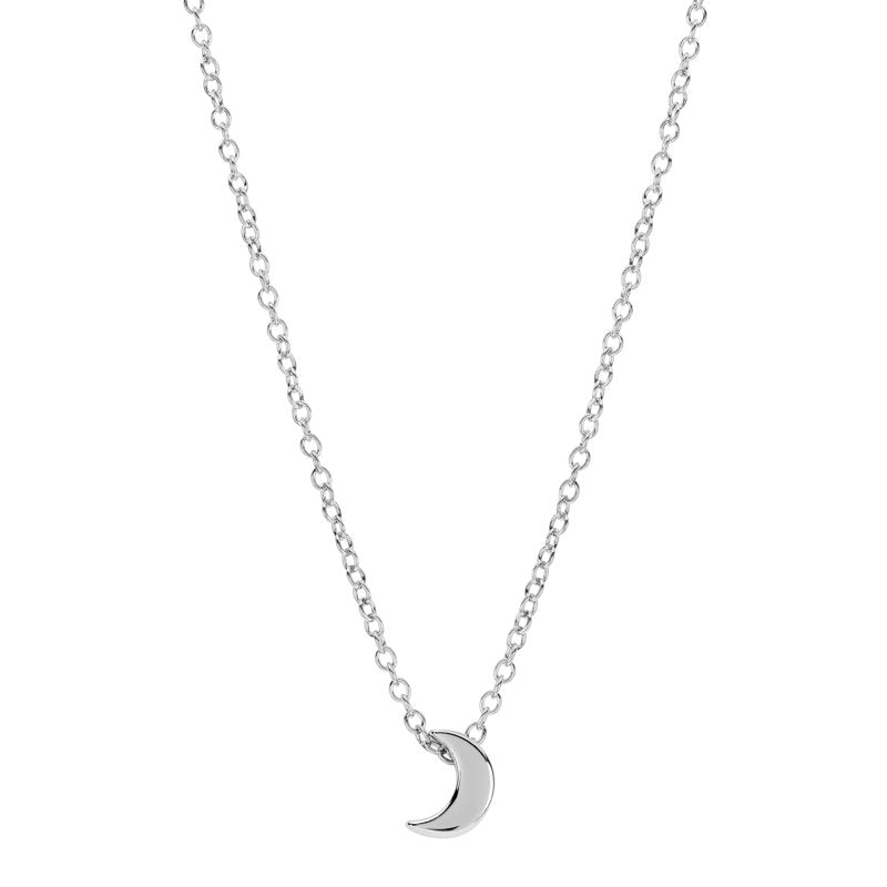 Sterling Silver Half Moon Pendant Necklace for Women & Teens - 16" + 2" Extender